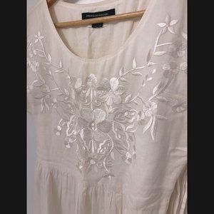 French Connection, Beautiful Cream Embroidered Summer Dress, Linen Blend